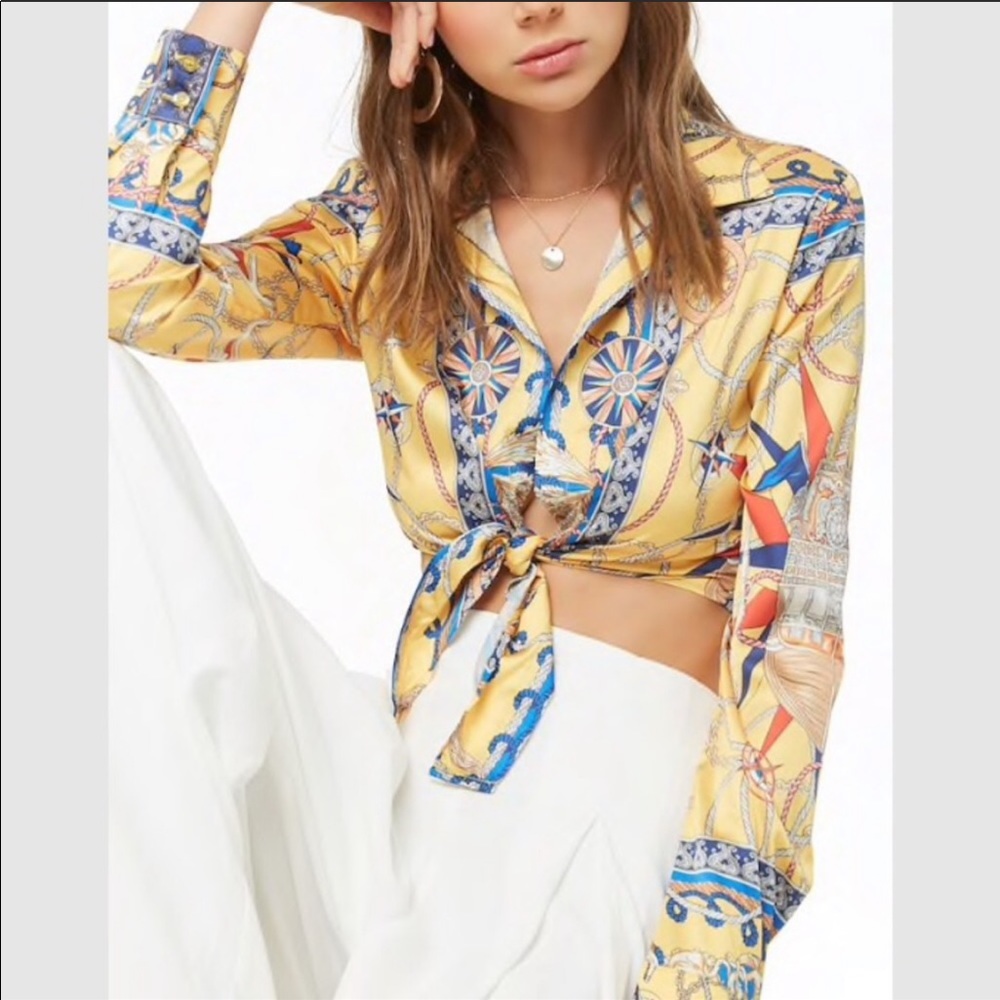 Satin scarf print crop